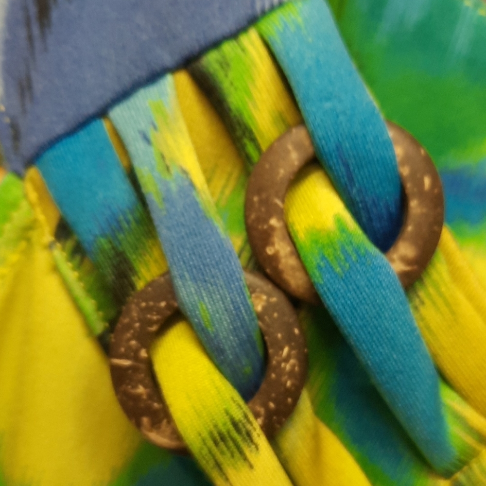 Nina Leonard blue yellow green summer dress - Picture 5 of 6